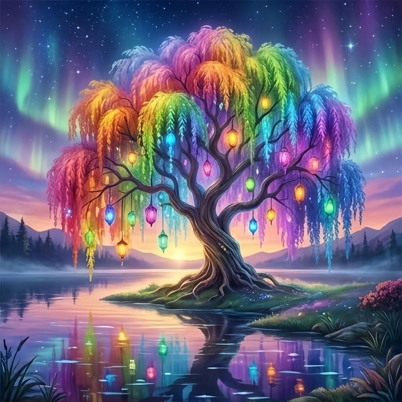 Tree of Life Stamped Cross Stitch Kit – 13.8" x 13.8" Needlepoint Craft for Beginners & Adults